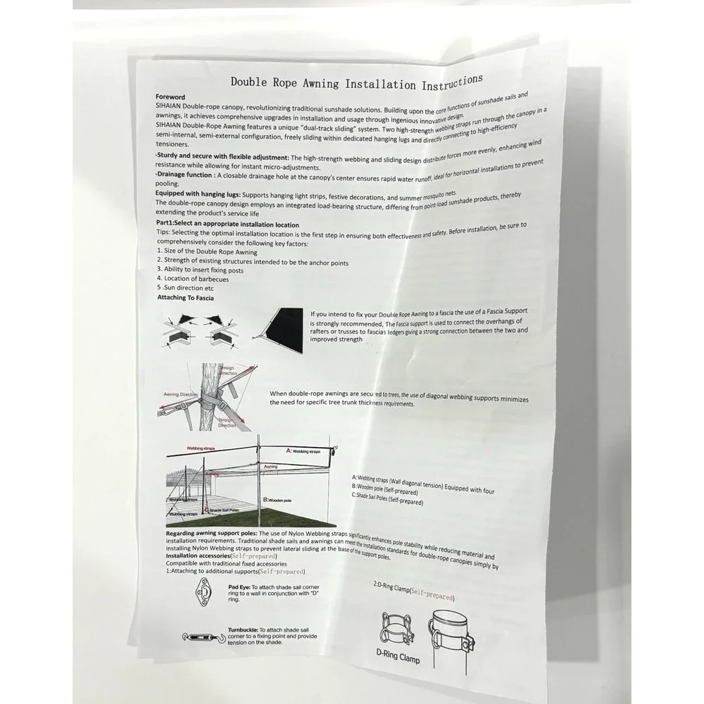 SIHAIAN 14' x 26' Double Rope Sun Shade Sail Canopy Awning Beige New Without Box